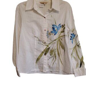 Norm Thompson Cotton Floral Button Up Blouse